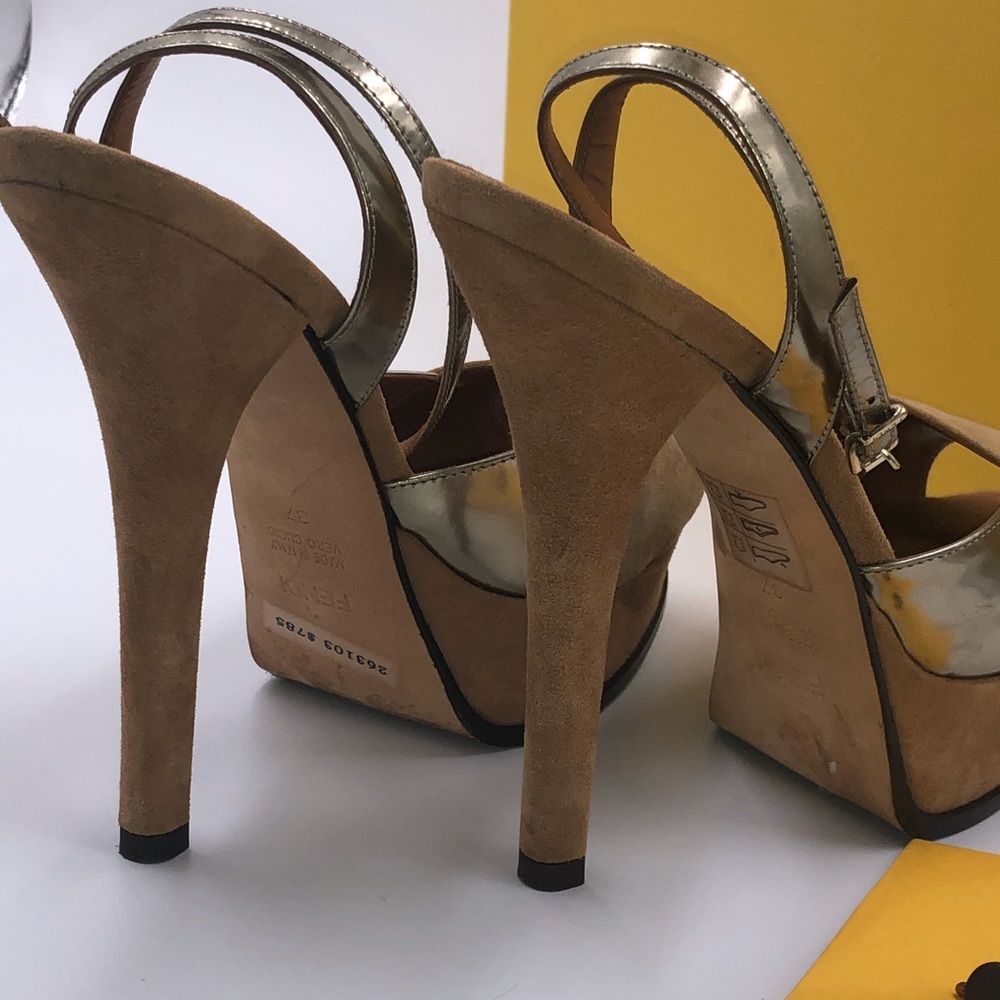 💯AUTH FENDI SUEDE HEELS PLATFORM 7 37 in BOX EUC - Picture 10 of 12
